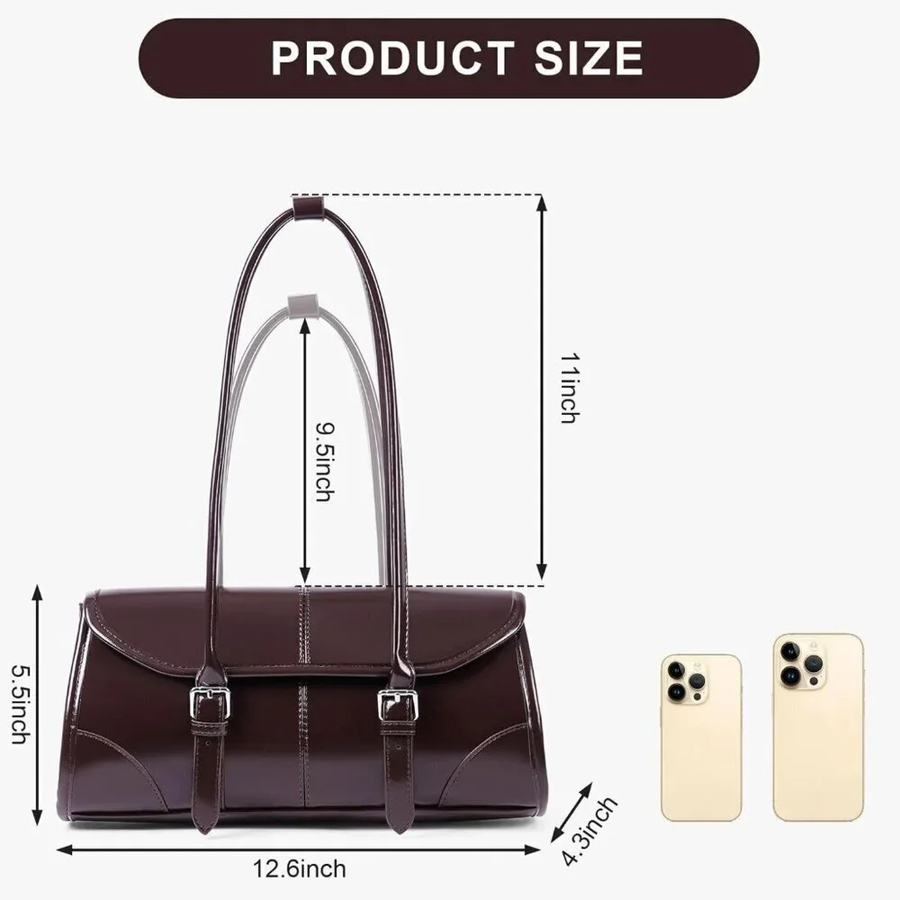 Women's Coffee Faux Leather Tote Bag Small Shoulder Handbag Purse - Picture 6 of 6